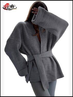 Oversized Knit Cardigan Belted Wrap Sweater Long Sleeve Loose Fit Open Front